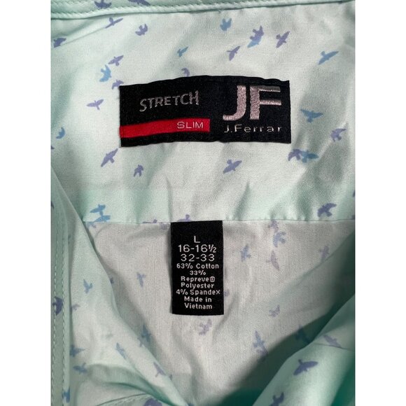 JF J.Ferrar Men's Slim Fit Stretch Dress Shirt L 16-16.5 32-33 Lt blue patterned - Picture 2 of 7